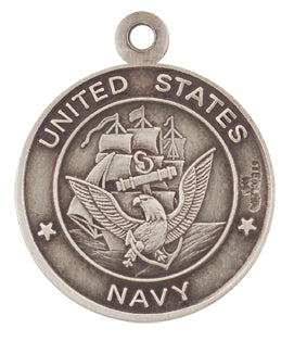 ST. MICHAEL / NAVY STERLING MEDAL, 13/16", YOUR CHOICE OF CHAIN, # 29491