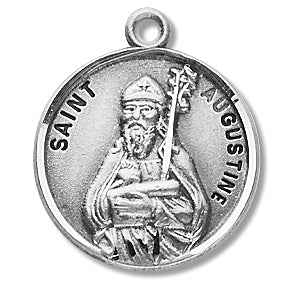 3/4" Round Sterling Medal, Your Choice of Chain, St. Augustine, #27140
