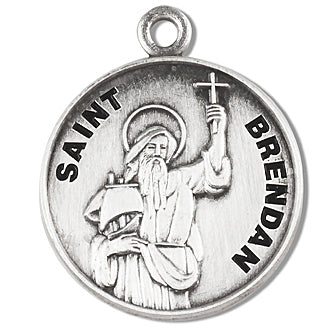 3/4" Round Sterling Medal, Your Choice of Chain, St. Brendan, #96775