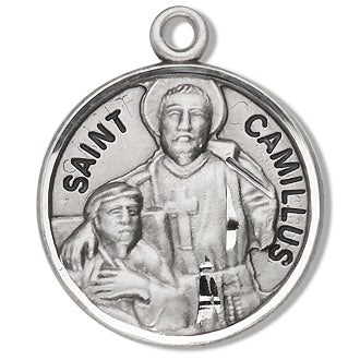 3/4" Round Sterling Medal, Your Choice of Chain, St. Camillus, #96776