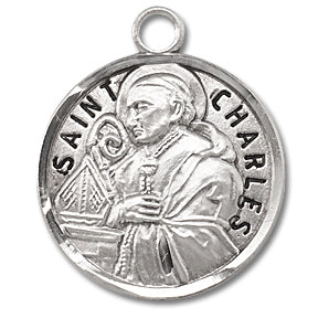 3/4" Round Sterling Medal, Your Choice of Chain, St. Charles, #29442
