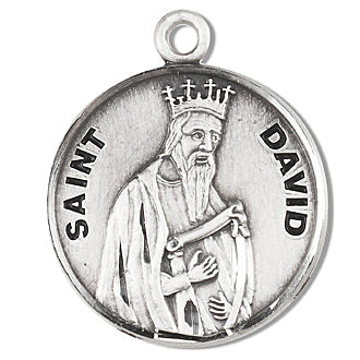 3/4" Round Sterling Medal, Your Choice of Chain, St. David, #96778