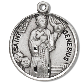 3/4" Round Sterling Medal, Your Choice of Chain, St. Genesius, #96782