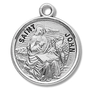 3/4" Round Sterling Medal, Your Choice of Chain, St. John the Apostle, #27226