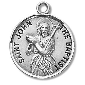 3/4" Round Sterling Medal, Your Choice of Chain, St. John the Baptist, #27219