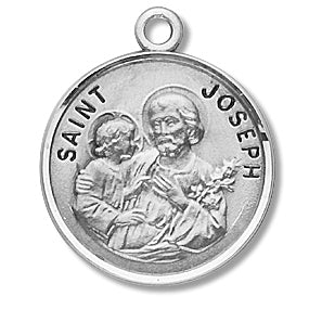 3/4" Round Sterling Medal, Your Choice of Chain, St. Joseph & Child, #27245