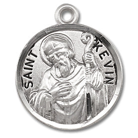 3/4" Round Sterling Medal, Your Choice of Chain, St. Kevin, #96787