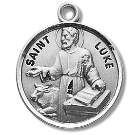 3/4" Round Sterling Medal, Your Choice of Chain, St. Luke, #27224