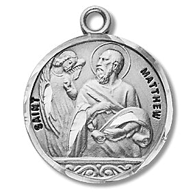 3/4" Round Sterling Medal, Your Choice of Chain, St. Matthew, #27235