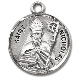 3/4" Round Sterling Medal, Your Choice of Chain, St. Nicholas, #27233