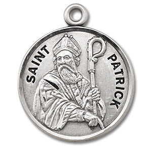 3/4" Round Sterling Medal, Your Choice of Chain, St. Patrick, #27157