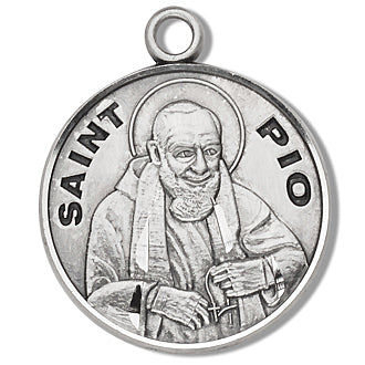 3/4" Round Sterling Medal, Your Choice of Chain, St. Pio, #96796
