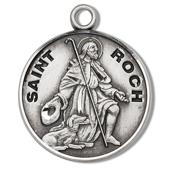 3/4" Round Sterling Medal, Your Choice of Chain, St. Roch, #96799