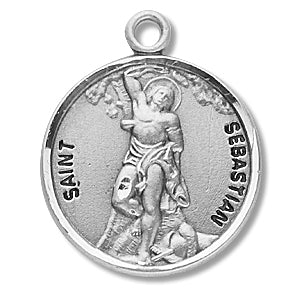 3/4" Round Sterling Medal, Your Choice of Chain, St. Sebastian, #27144