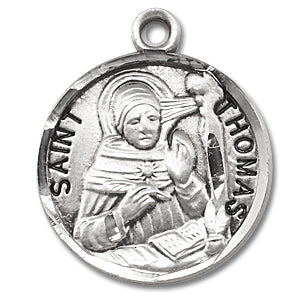 3/4" Round Sterling Medal, Your Choice of Chain, St. Thomas Aquinas, #96803