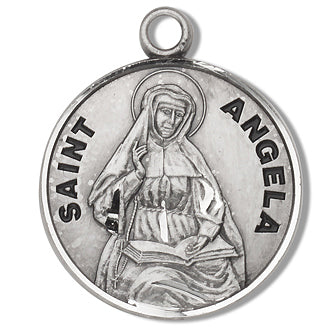 3/4" Round Sterling Medal, Your Choice of Chain, St. Angela, #96809