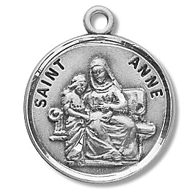 3/4" Round Sterling Medal, Your Choice of Chain, St. Anne, #96810