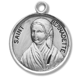 3/4" Round Sterling Medal, Your Choice of Chain, St. Bernadette, #27286