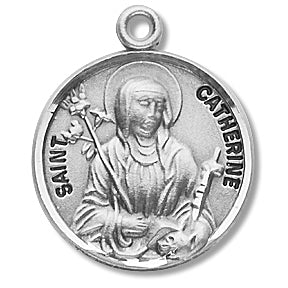 3/4" Round Sterling Medal, Your Choice of Chain, St. Catherine, #27168