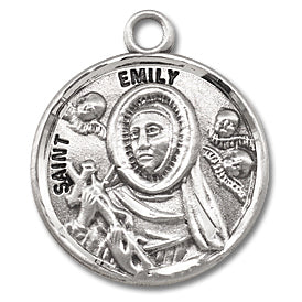 3/4" Round Sterling Medal, Your Choice of Chain, St. Emily, #27166