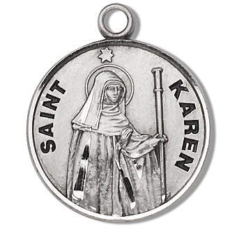 3/4" Round Sterling Medal, Your Choice of Chain, St. Karen, #96822