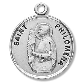 3/4" Round Sterling Medal, Your Choice of Chain, St. Philomena, #27106