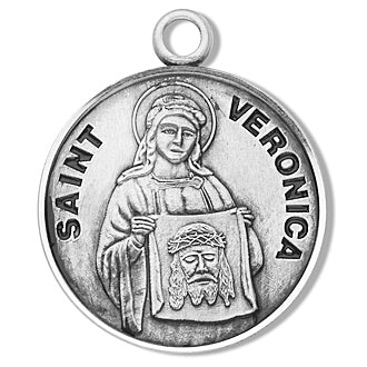 3/4" Round Sterling Medal, Your Choice of Chain, St. Veronica, #96834