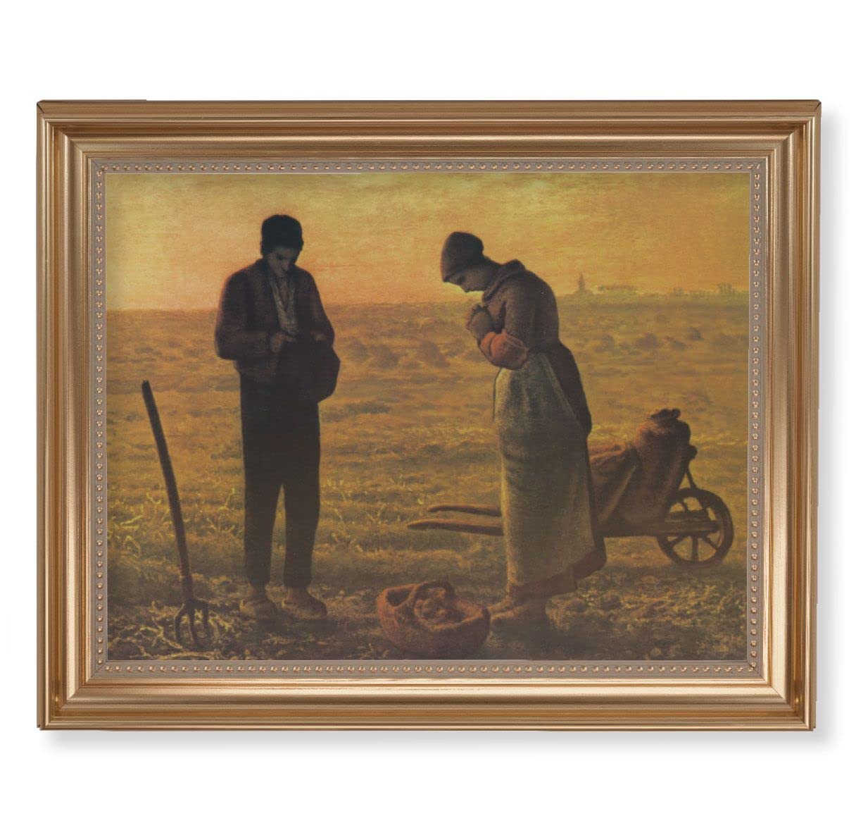 Millet: The Angelus Picture, 13-1/2"x16-9/16 Gold-Leaf Fluted Frame with Beaded Lip, Textured Italian Print # 25325