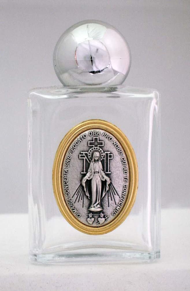 Miraculous Medal Glass 1.5oz Holy Water Bottle, 1-3/4" x 2-1/4", Made in Italy, 4-Count Value Pack, 96190