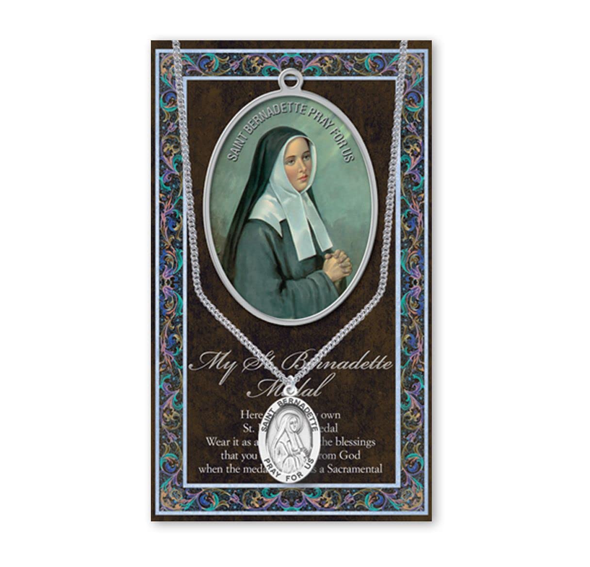 15/16" Pewter Medal with Folding Prayer Card, St. Bernadette, # 93116
