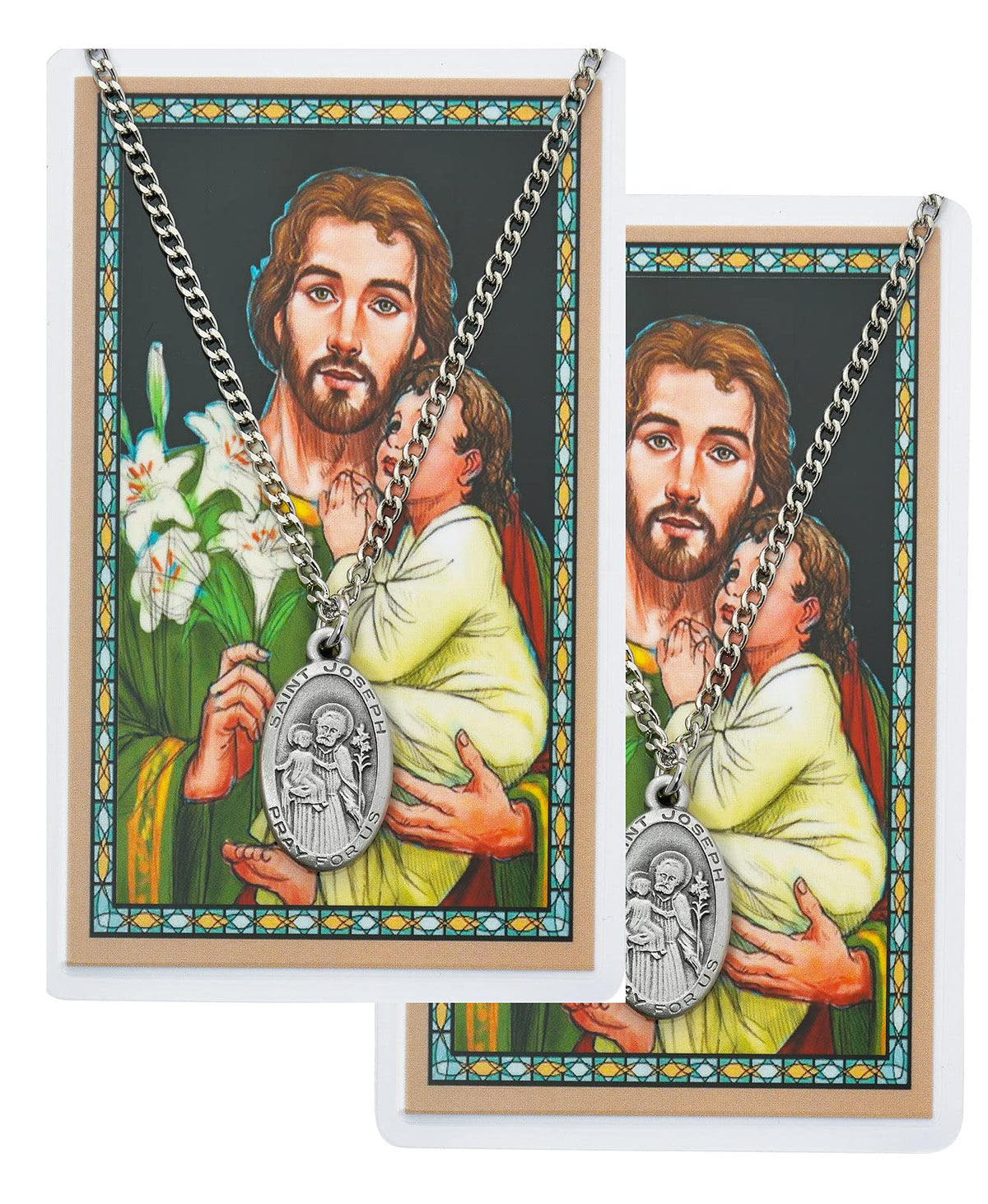 St. Joseph & Child Pewter Medal with Laminated Holy Card, 24" Chain, 2-Count Value Pack. # 21368
