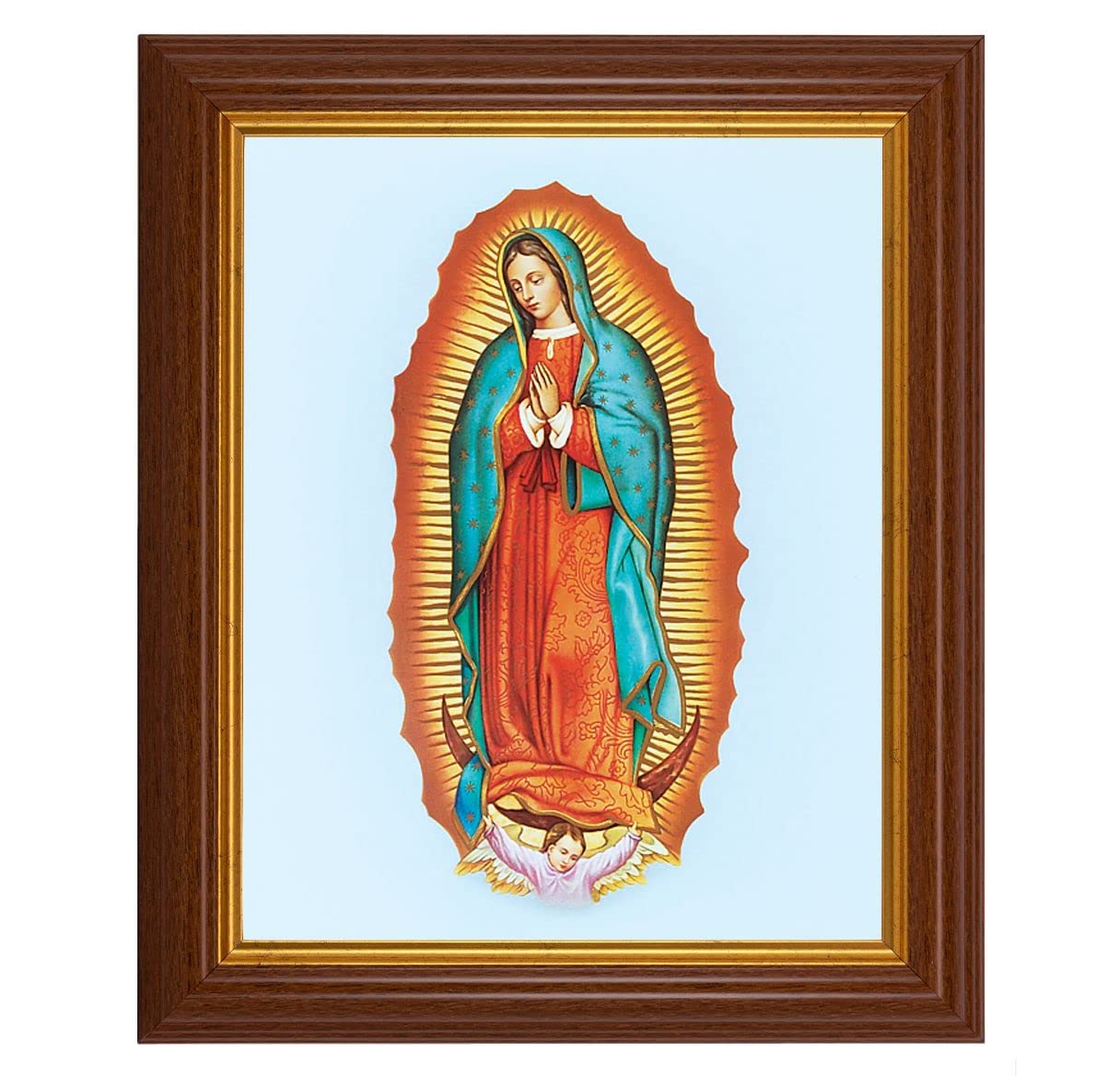 Our Lady of Guadalupe, 10.5"x12.5" Walnut Finished Fluted Frame, Gold Beaded Lip, Italian Print # 26998