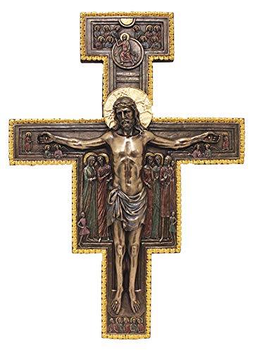 San Damiano Crucifix, Lightly Hand Painted, Cold Cast Bronze, 15.75", # 3798