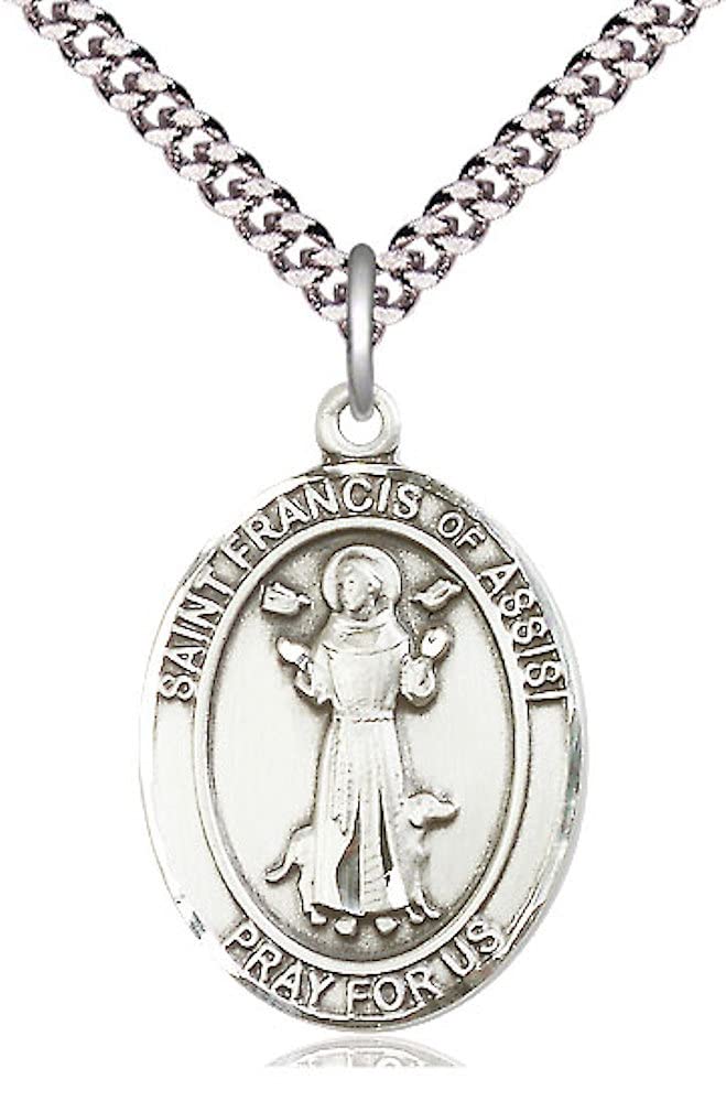 St. Francis of Assisi Medal in Fine Pewter, 1" tall, Your Choice of Chain, # 5216