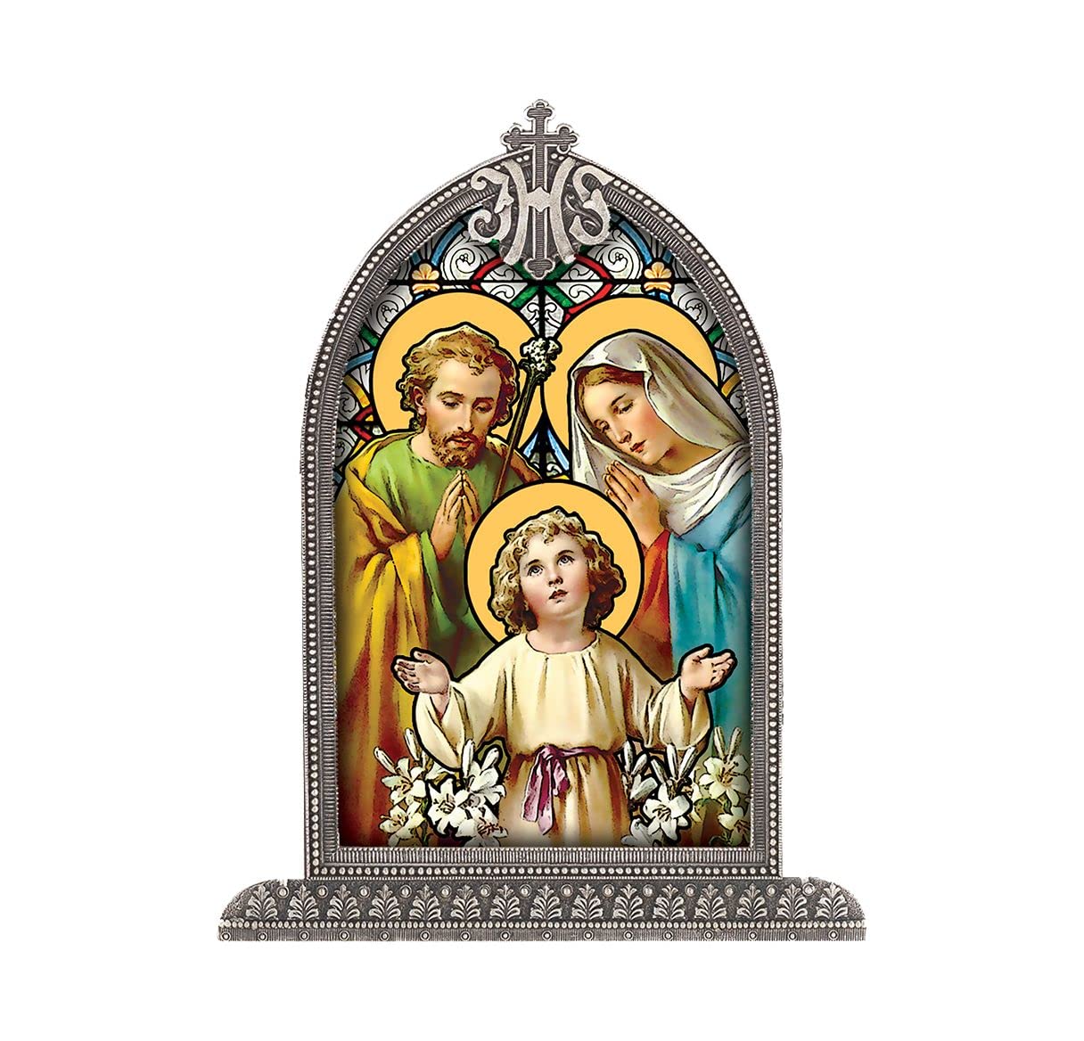 Holy Family Textured Italian Art Glass in Arched Frame, 6.5", # 1412