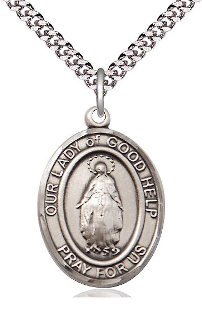 Our Lady of Good Help Medal in Fine Pewter, 1" tall, Your Choice of Chain, # 4857