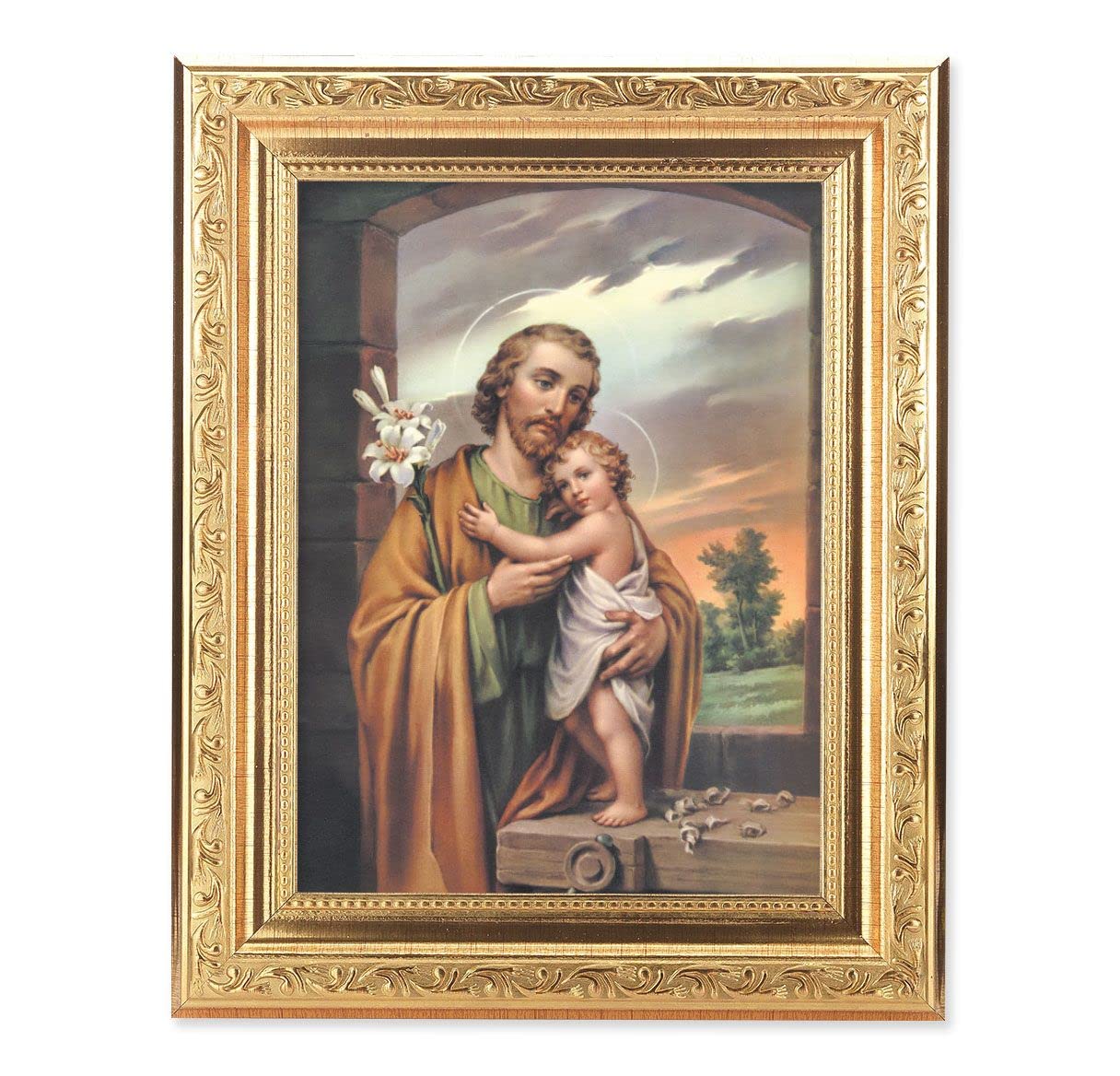 St. Joseph & Child in Antique Gold Frame Under Glass, 6x8" print in 10.25" frame, # 90382