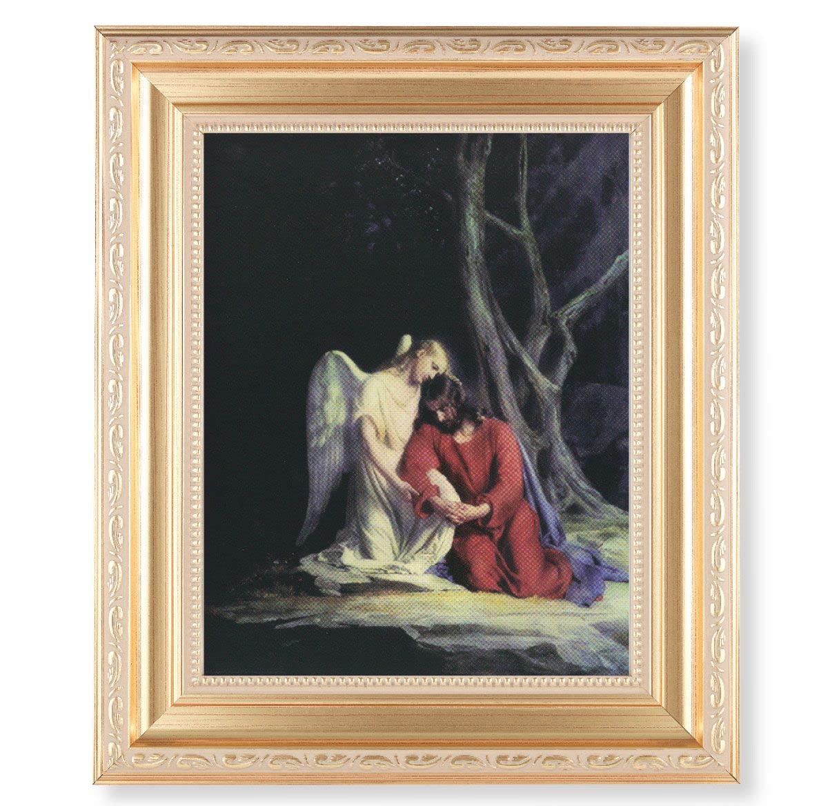 Chambers: Agony in The Garden, 11.5"x13.5" Satin Gold Frame, Distressed Finish with Scrollwork, Italian Print Under Glass # 26391