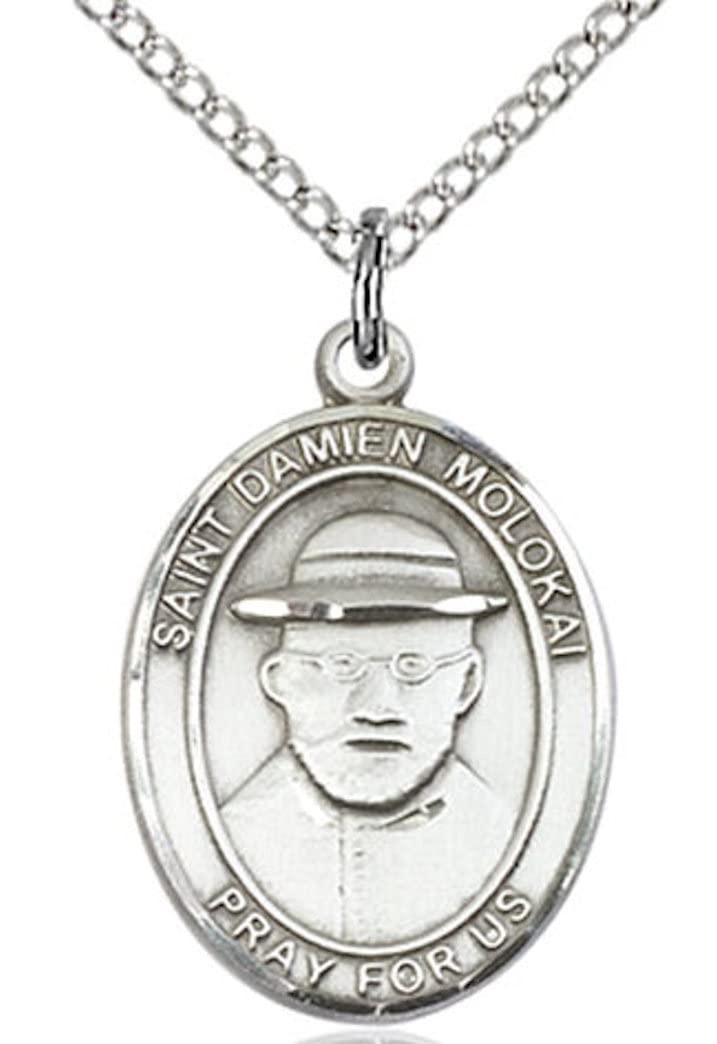 St. Damien of Molokai Medal in Fine Pewter, 3/4" tall, Your Choice of Chain # 17002