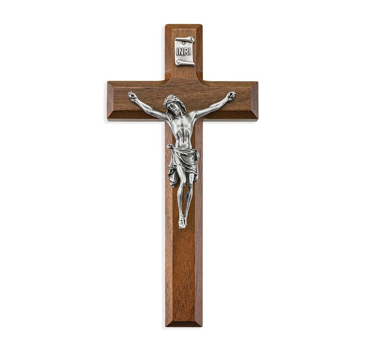 7" Walnut Cross with Genuine Pewter Corpus, # 90001