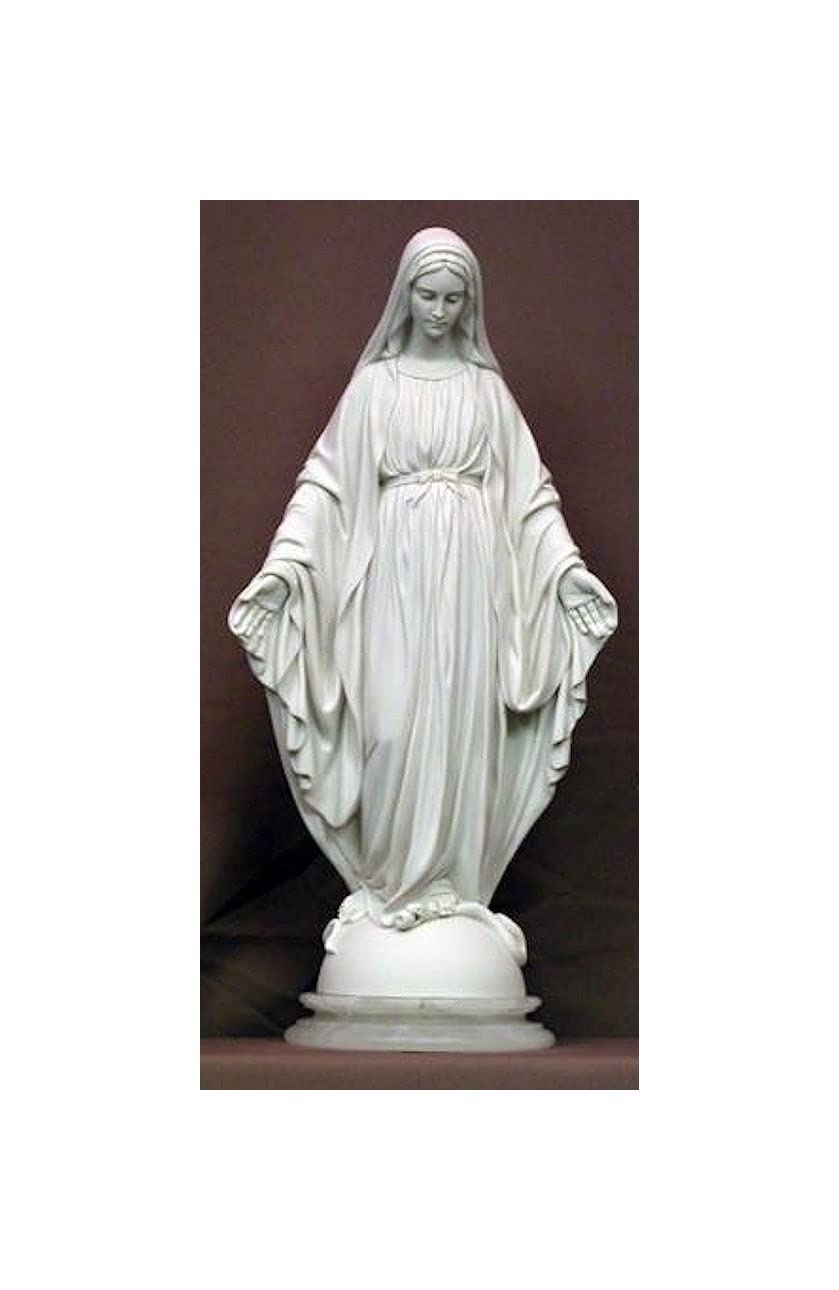 Lady of Grace in all white alabaster on a white alabaster base, 16.5". Made in Italy., 96289