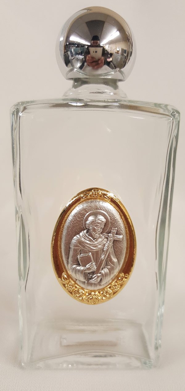 St. Francis Glass Holy Water Bottles, 8oz, 5" Made in Italy, 3-Count Value Pack, # 65343