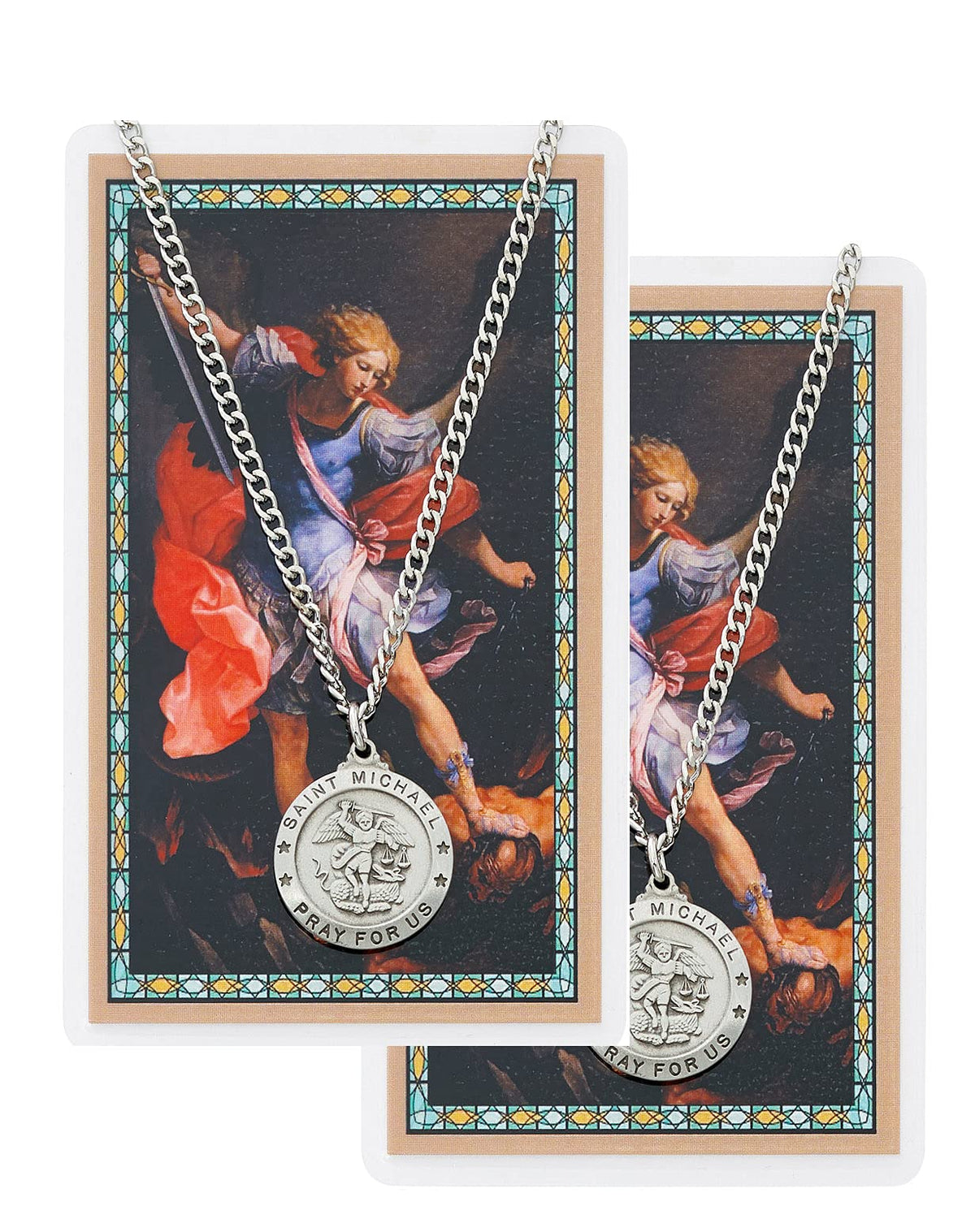 St. Michael Pewter Medal with Laminated Holy Card, 24" Chain, 2-Count Value Pack. # 21374