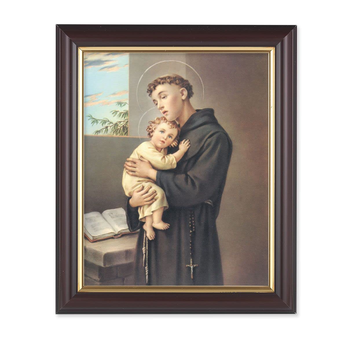 St. Anthony of Padua, 10"x12", Classic Fluted Walnut Finished Frame, Italian Print Under Glass # 26268