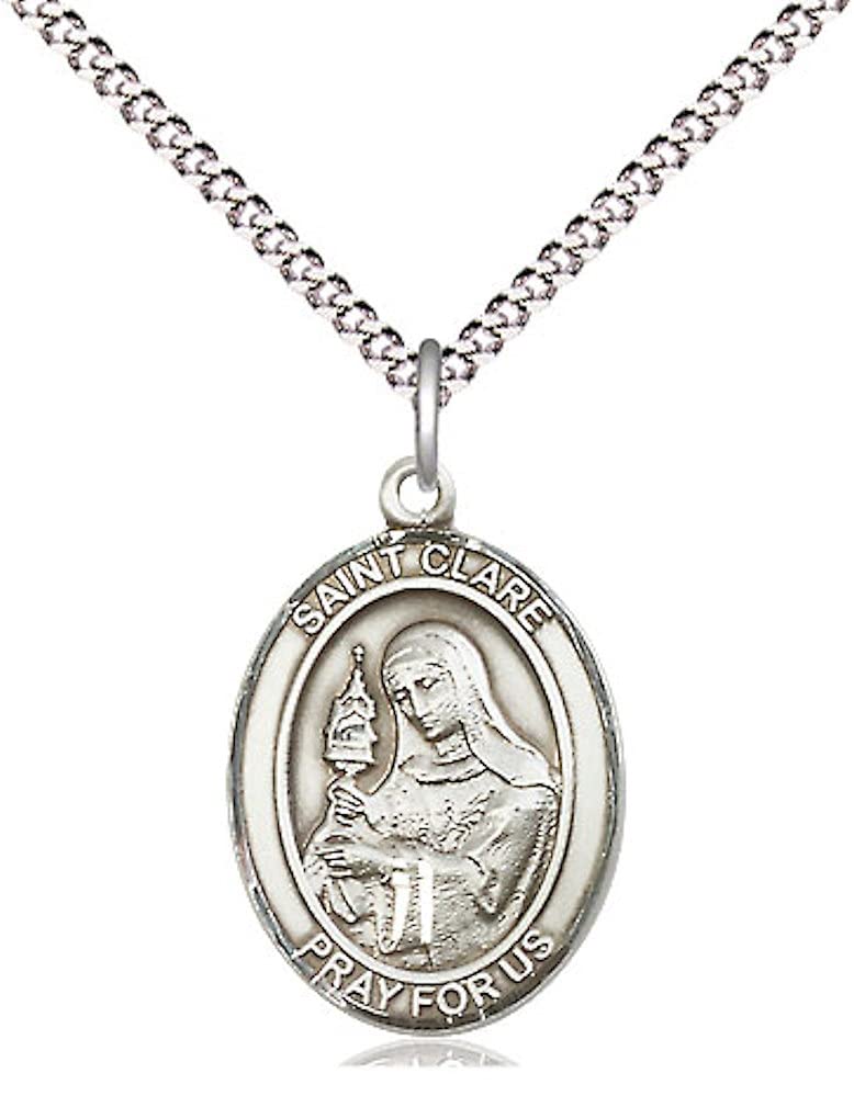 St. Clare of Assisi Medal in Fine Pewter, 3/4" tall, Your Choice of Chain # 16995