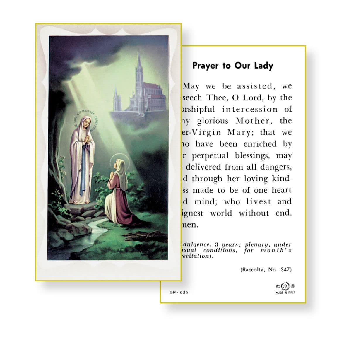OUR LADY OF LOURDES Paper Holy Cards, 2"x4", 100-pack, # 5810