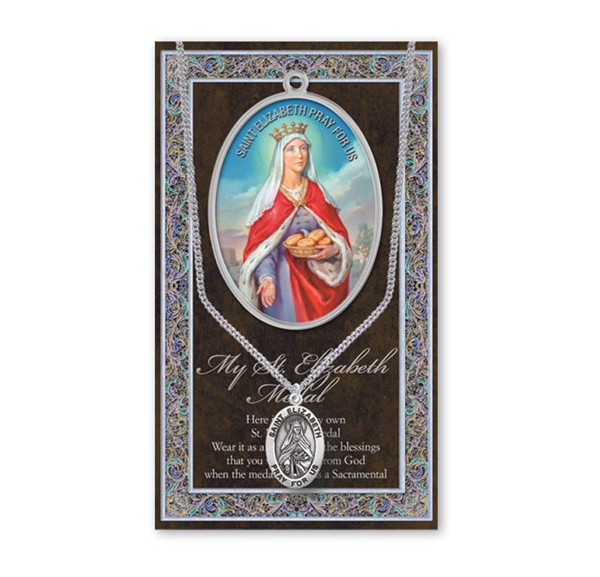 15/16" Pewter Medal with Folding Prayer Card, St. Elizabeth of Hungary, # 93125