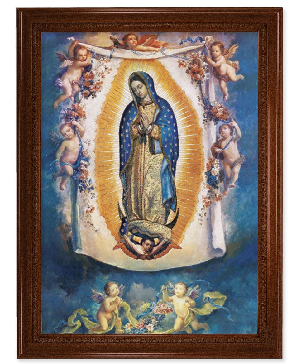 OL Guadalupe with Angels Picture, 24"x31" Walnut Finish Frame with Fluted Detail , Italian Print # 22103