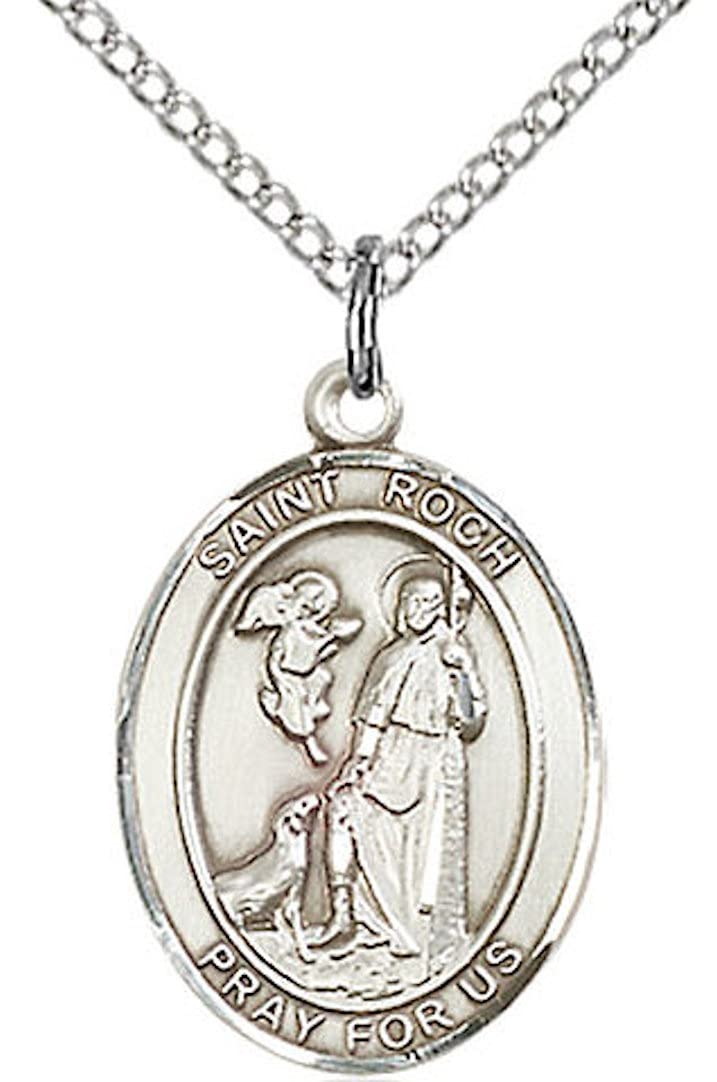 St. Roch Medal in Fine Pewter, 3/4" tall, Your Choice of Chain # 17224
