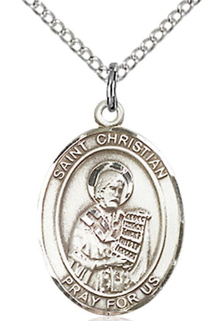 St. Christian Demosthenes Medal in Fine Pewter, 3/4" tall, Your Choice of Chain # 16992